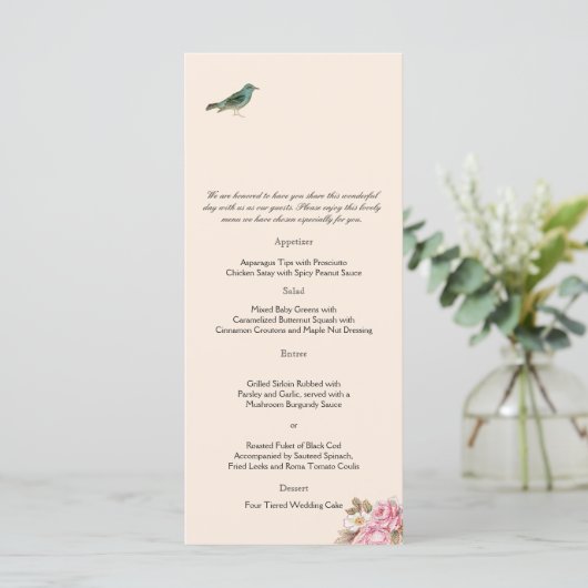 Menu  roze en Robin Wedding (Staand voorkant)