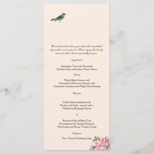 Menu  roze en Robin Wedding (Voorkant)