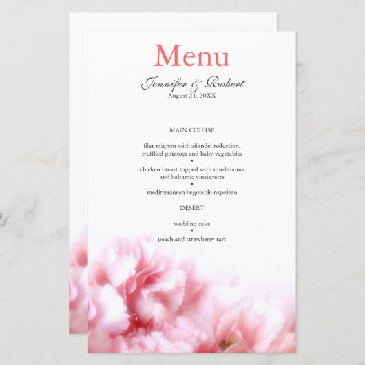 Menu Roze internachting (Voorkant / Achterkant)
