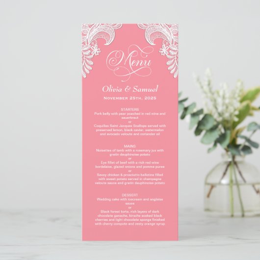 Menu Roze kabelweddenschap (Staand voorkant)