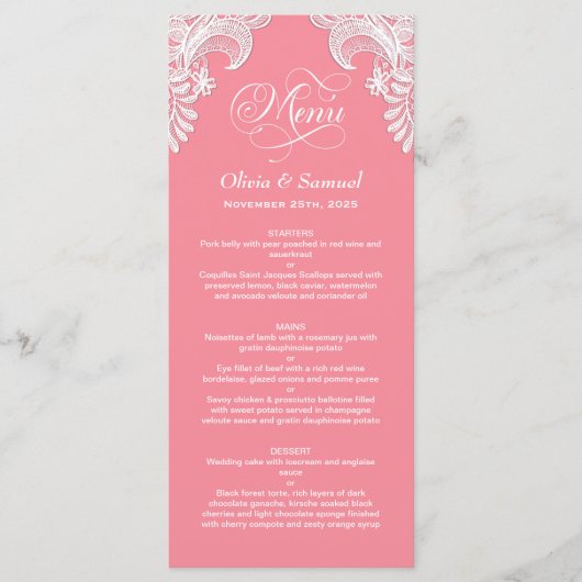 Menu Roze kabelweddenschap (Voorkant)