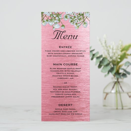 Menu Roze metalen moderne bruiloft (Staand voorkant)