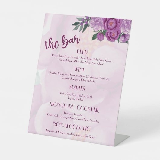 Menu Roze pony Wedding Bar Reclamebord Met Voetstuk (Voorkant)