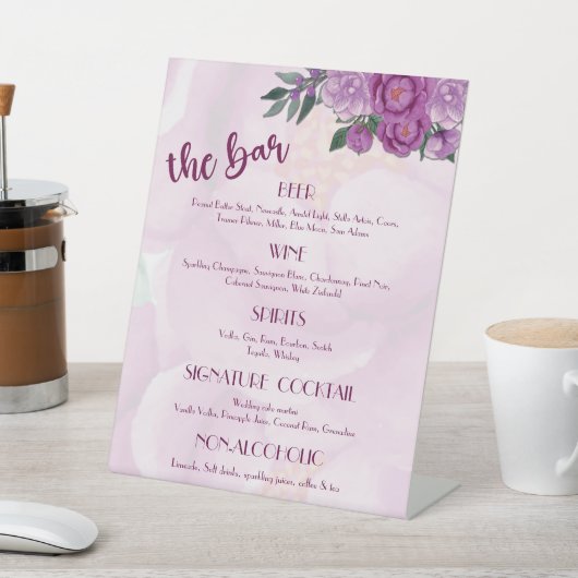 Menu Roze pony Wedding Bar Reclamebord Met Voetstuk (Insitu)