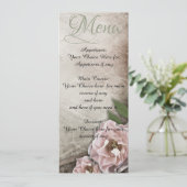 Menu  roze rozen bruiloft kaart (Staand voorkant)