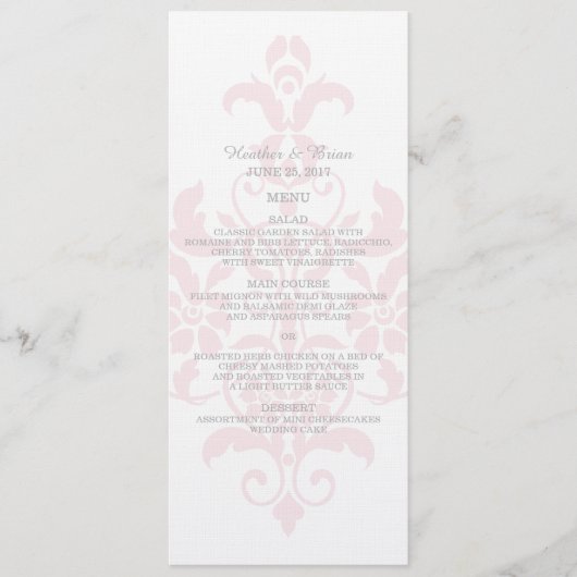 Menu Roze subtle Damask Wedding (Voorkant)