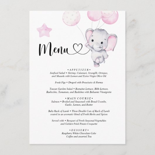Menu Roze Waterverf Baby shower (Voorkant)