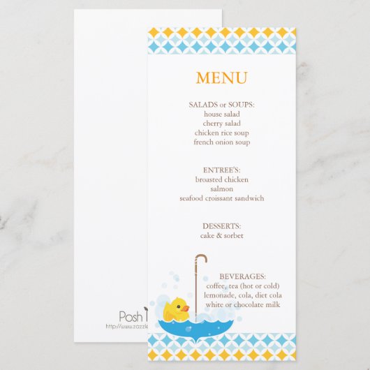 Menu Rubber Ducky Baby shower (Voorkant / Achterkant)