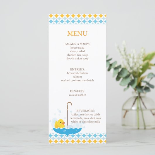 Menu Rubber Ducky Baby shower (Staand voorkant)