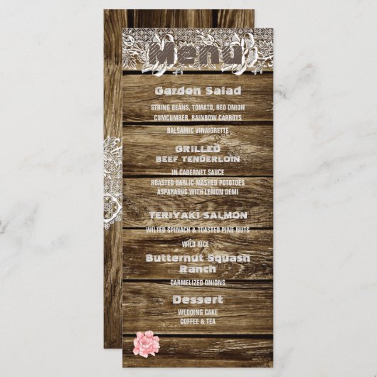 Menu Rustic Barn Wood & Lace Wedding (Voorkant / Achterkant)