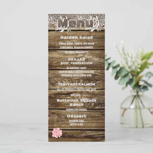 Menu Rustic Barn Wood & Lace Wedding (Staand voorkant)