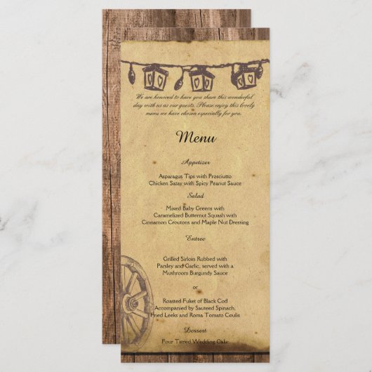 Menu Rustic Barn Wood Lantern Wedding (Voorkant / Achterkant)