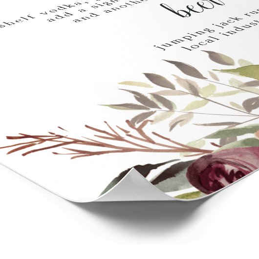 Menu Rustic Bloom Wedding Bar Poster (Hoek)