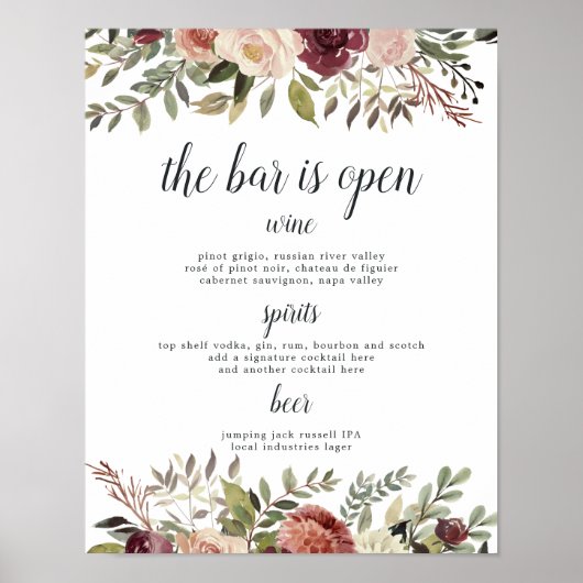 Menu Rustic Bloom Wedding Bar Poster (Voorkant)