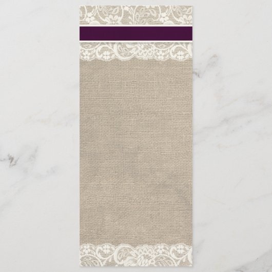Menu Rustic Burlap & Lace Plum Wedding (Achterkant)