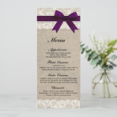 Menu Rustic Burlap & Lace Plum Wedding (Staand voorkant)