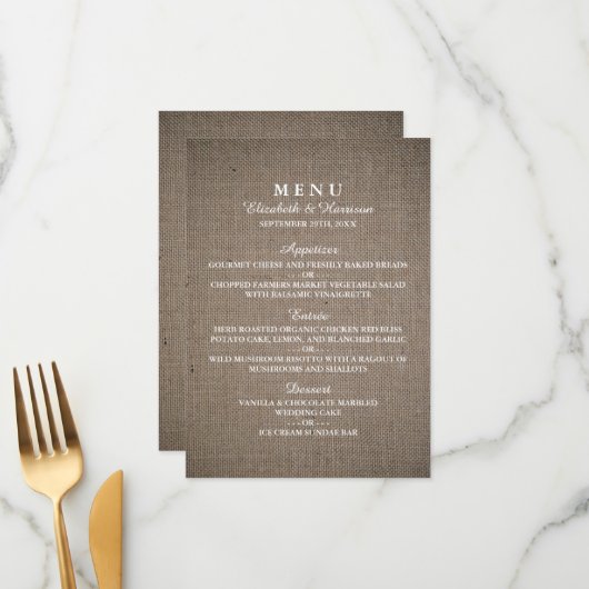 Menu Rustic Burlap Wedding (Voorkant / Achterkant in situ)