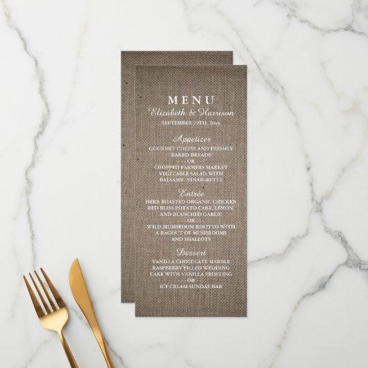 Menu Rustic Burlap Wedding (Voorkant / Achterkant in situ)
