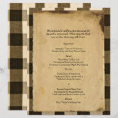 Menu Rustic Country Black Sepia Checks Wedding (Voorkant / Achterkant)