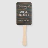 Menu Rustic Dark Wood Script Weddenschap Handwaaier (Voorkant)
