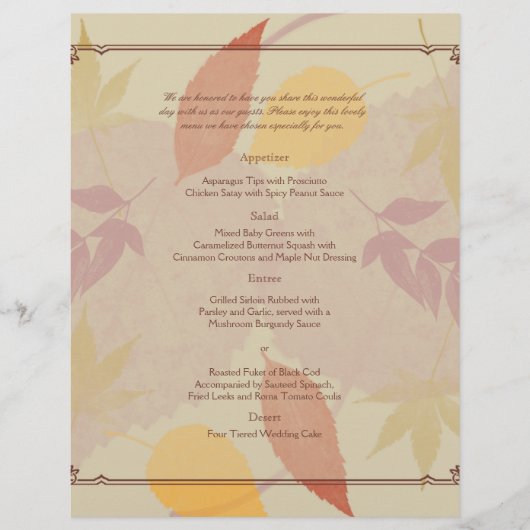 Menu Rustic Fall Leaves Wedding (Voorkant)