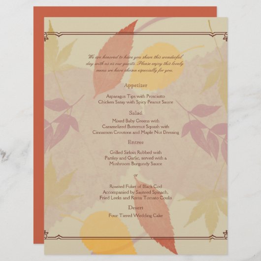 Menu Rustic Fall Leaves Wedding (Voorkant / Achterkant)