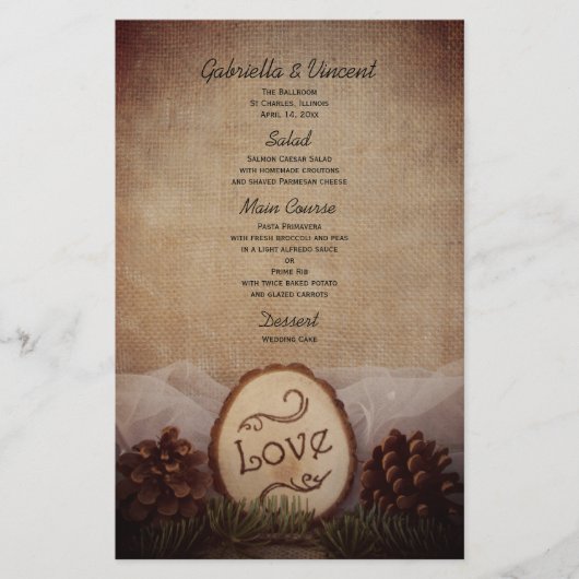 Menu Rustic Pines Bossen Wedding (Voorkant)