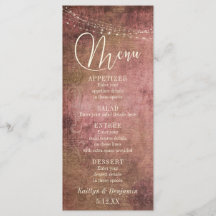  menu Rustic Pink/Burlap & Lights Wedding