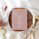 Menu Rustic Pink Line Art Flower Wedding<br><div class="desc">De witte lijnkunst inspireerde "Menu"tekst bij bovenkant met witte douanetekst en roze achtergrond met enige lijnkunstbloem bij linkerzijde.</div>