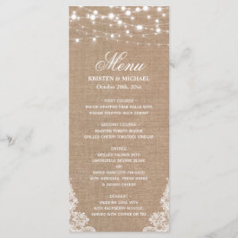 Menu Rustic Shabby Wedding | String Lights Lace