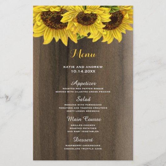 Menu Rustic Sunflower Wedding (Voorkant)