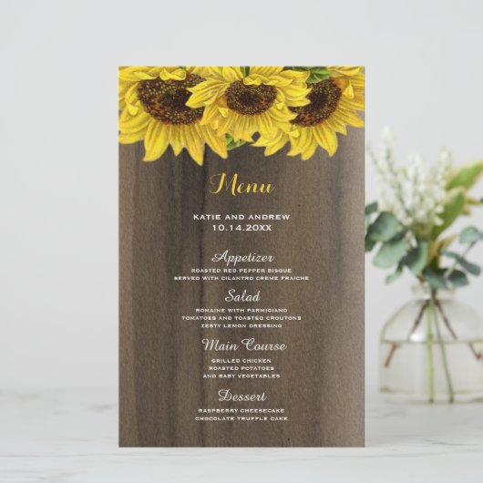 Menu Rustic Sunflower Wedding (Staand voorkant)