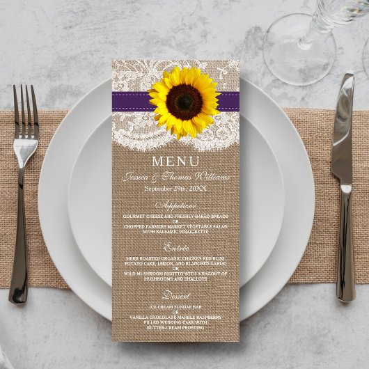 Menu Rustic Sunflower Wedding