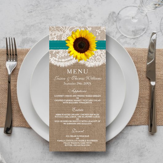 Menu Rustic Sunflower Wedding