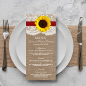 Menu Rustic Sunflower Wedding