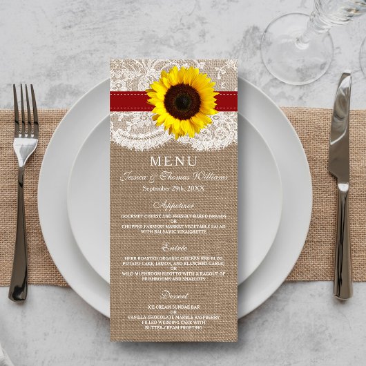 Menu Rustic Sunflower Wedding