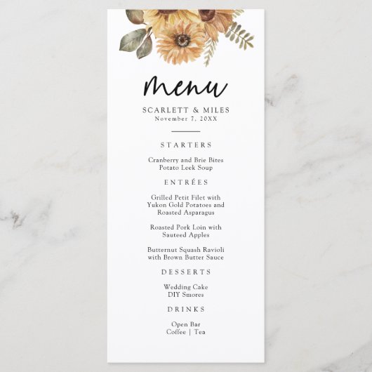 Menu Rustic Sunflower Wedding (Voorkant)