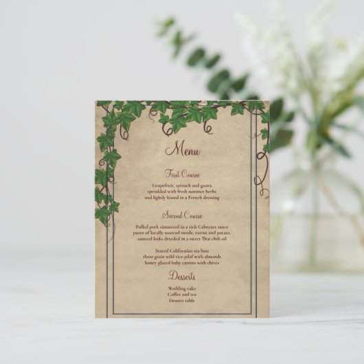 Menu Rustic Vineyard Barn Script Wedding (Staand voorkant)