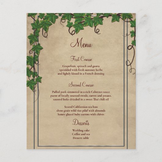 Menu Rustic Vineyard Barn Script Wedding (Voorkant)