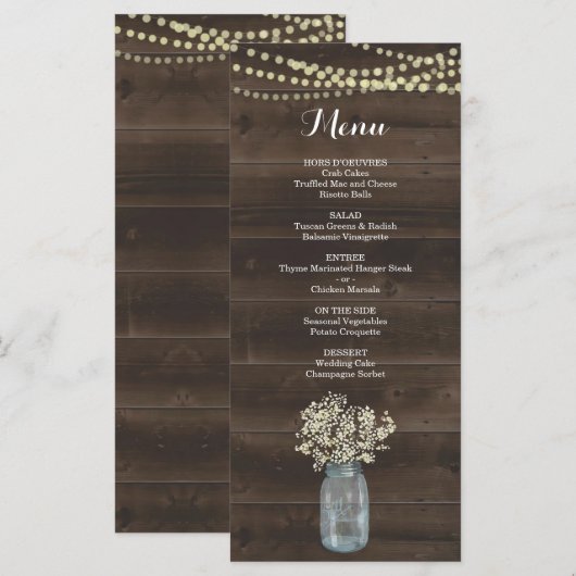 Menu Rustic voor bruiloft of andere speciale voorv (Voorkant / Achterkant)