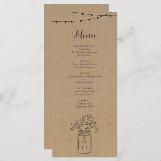 Menu Rustic voor bruiloft of andere speciale voorv (Voorkant / Achterkant)