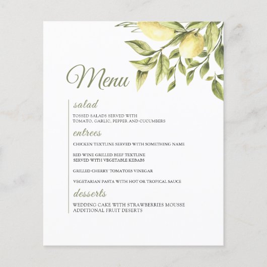 Menu Rustic Wedding Lemon Greenery (Voorkant)