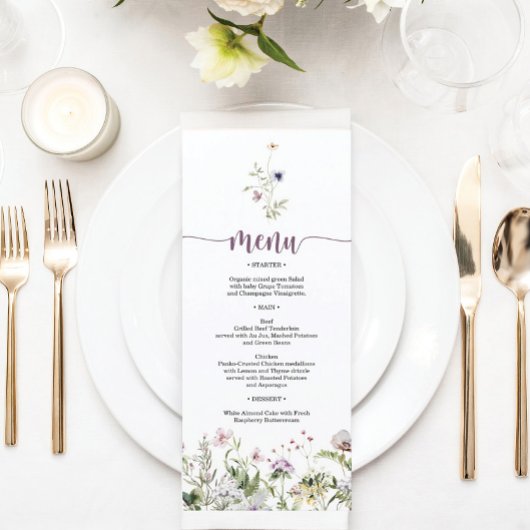 Menu Rustic Wildflower Vrijgezellenfeest