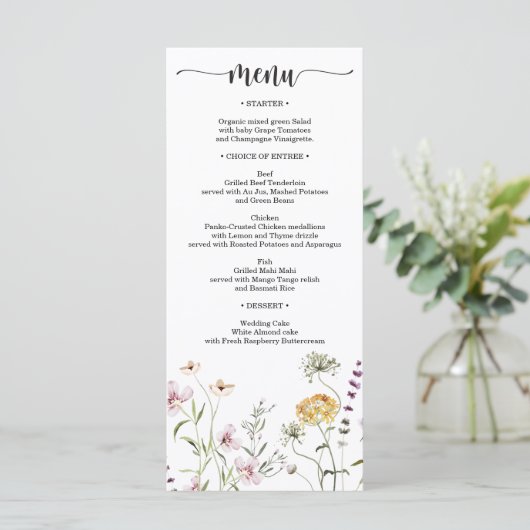 Menu Rustic Wildflower Wedding Vrijgezellenfeest (Staand voorkant)