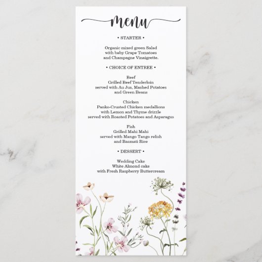 Menu Rustic Wildflower Wedding Vrijgezellenfeest (Voorkant)