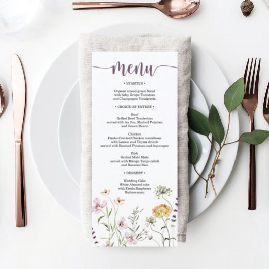 Menu Rustic Wildflower Wedding Vrijgezellenfeest