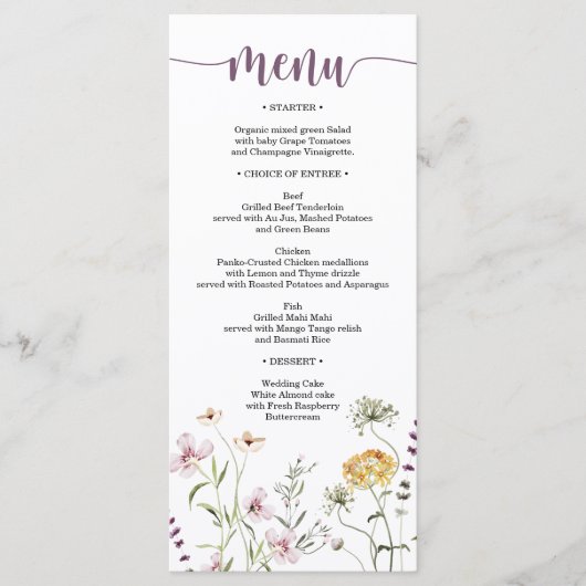 Menu Rustic Wildflower Wedding Vrijgezellenfeest (Voorkant)