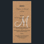 Menu Rustic Wine Cork Wedding Monogram<br><div class="desc">Rustic Wedding Invitation op een faux-wijnkurk achtergrond met Monogram! Dit ontwerp is uniek, eenvoudig! Je verdient iets dat uniek is voor je droomgebeurtenis! Gebruik het gereedschap Aanpassen om uw namen en alle andere benodigde informatie toe te voegen. Dit ontwerp is een goede keuze voor een wijngaard bruiloft, een barnbruiloft, een...</div>
