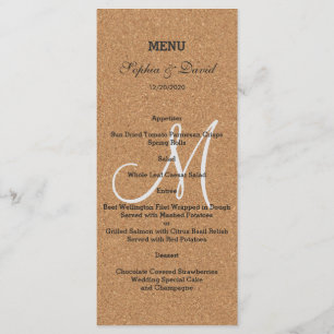 Menu Rustic Wine Cork Wedding Monogram