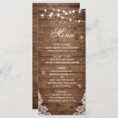 Menu Rustic Wood String Lights Lace Snowflakes (Voorkant / Achterkant)
